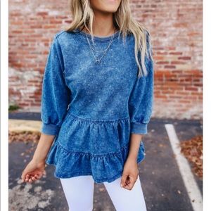 Denim washed baby doll top (boutique)